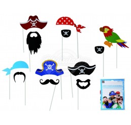 Foto Booth Kids-Fotoaccessoires “Kindergeburtstag Pirat“ auf Stick – 12er Set