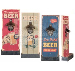 Flaschenöffner “Kronkorken“ - Vintage Holzbrett - inkl. Auffangbehälter - versch. Farben