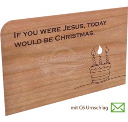 Grußkarte aus Holz "Jesus - Geburtstag - Weihnachten" mit Umschlag