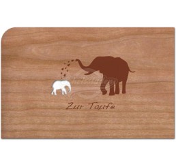 Grußkarte aus Holz "Elefant - Taufe" mit Umschlag