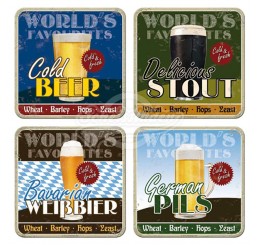 Untersetzer 4tlg Set "World's Favourite Beers - Bier & Spirituosen" Nostalgic Art 