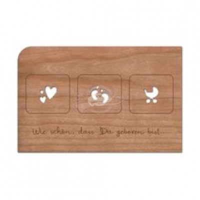 Grußkarte aus Holz "Geboren" mit Umschlag