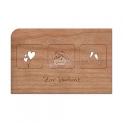 Grußkarte aus Holz "Herz Ring Glas - Hochzeit" mit Umschlag