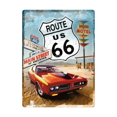 Blechschild "Route 66 - Red Car " Nostalgic Art
