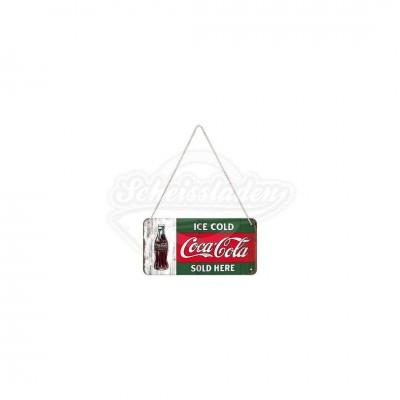 Hängeblechschild 10x20cm „Coca-Cola - Ice Cold Sold Here" Nostalgic Art